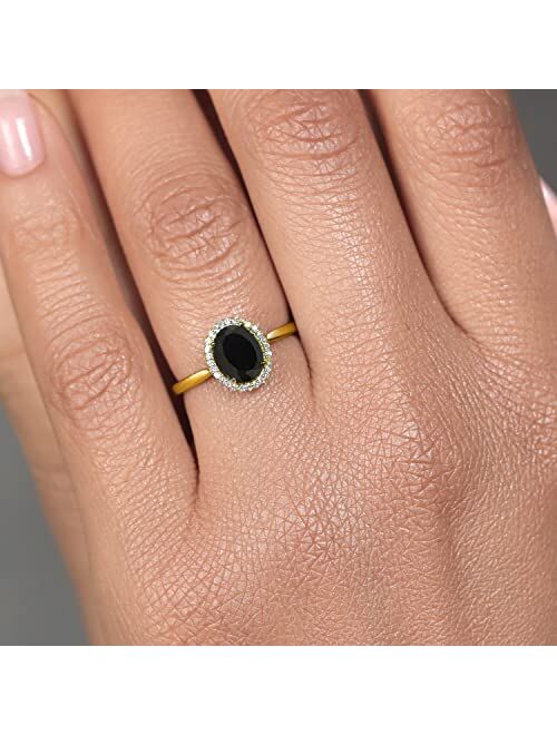 Gem Stone King 10K Yellow Gold Black Onyx and Diamond Engagement Ring For Women (1.25 Cttw, Gemstone Birthstone, Available In Size 5, 6, 7, 8, 9)