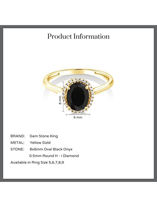 Gem Stone King 10K Yellow Gold Black Onyx and Diamond Engagement Ring For Women (1.25 Cttw, Gemstone Birthstone, Available In Size 5, 6, 7, 8, 9)