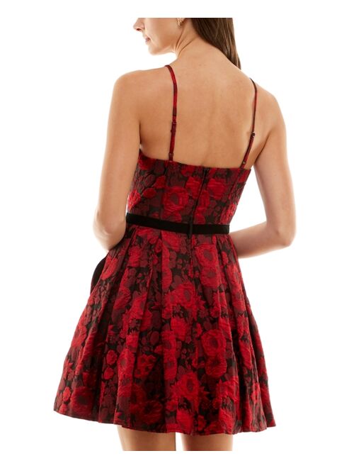 B Darlin Juniors' Floral-Jacquard Bustier-Bodice Homecoming Dress