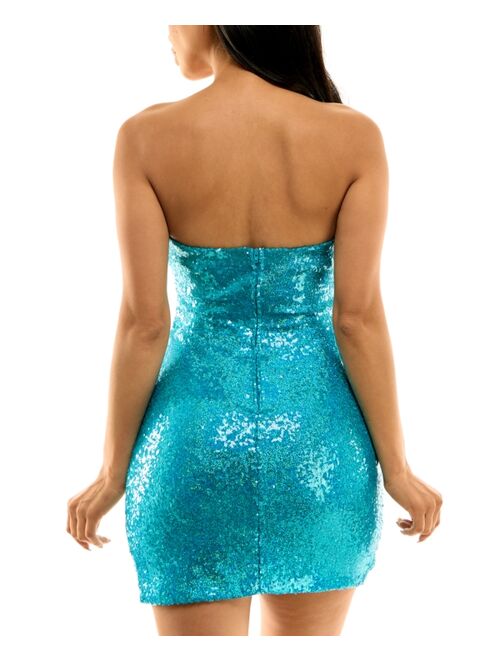 B Darlin Juniors' Sequined Mini Strapless Bodycon Homecoming Dress