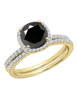 Collection 2.00 Carat (ctw) Round Black & White Diamond Bridal Halo Engagement Ring Set 2 CT, Available in Metal 10K/14K/18K Gold