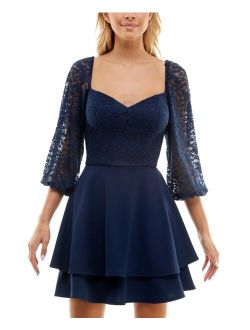 B Darlin Juniors' Sweetheart-Neck Lace-Sleeve A-Line Homecoming Dress