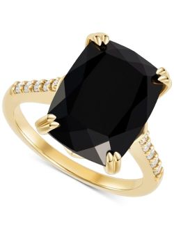 MACY'S Onyx (7-1/2 ct. t.w.) and Cubic Zirconia Statement Ring in 14k Gold-Plated Sterling Silver