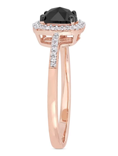 MACY'S Black Diamond (7/8 ct. t.w.) & White Diamond (1/10 ct. t.w.) Cushion Halo Engagement Ring in 14k Rose Gold