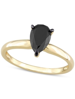 MACY'S Black Diamond Pear Solitaire Engagement Ring (1 ct. t.w.) in 14k Gold