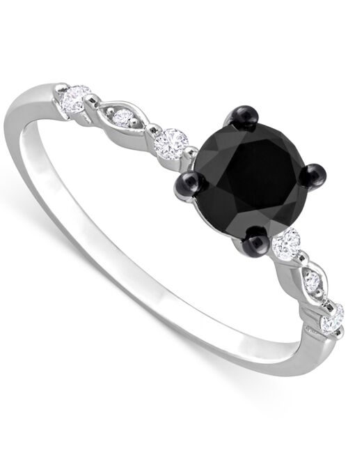 MACY'S Black Diamond (1 ct. t.w.) & White Diamond Accent Engagement Ring in 14k White Gold