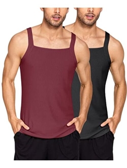 Men's 2 Pack G-Unit Tank Tops Square Cut Cotton Undershirts Workout Ribbed A Shirts