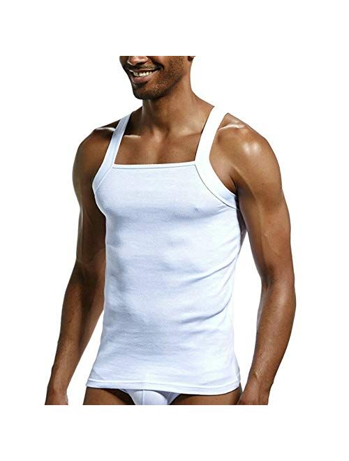 Zhiweikm Men's G-Unit Style Square Cut Tank Tops Cotton Comfort Stretch Workout Vest Wife Beater