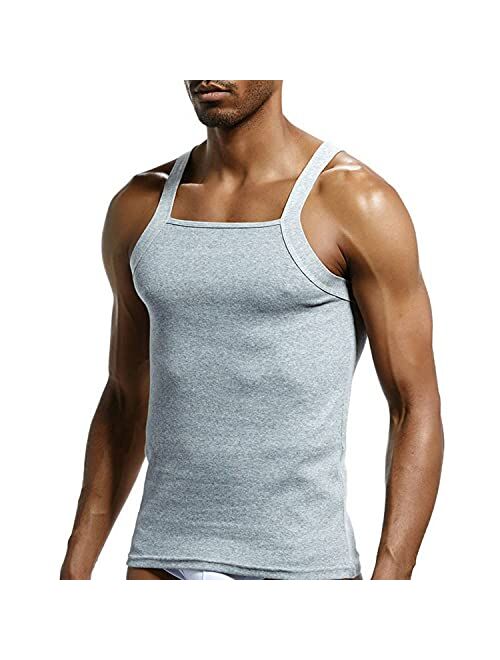 Zhiweikm Men's G-Unit Style Square Cut Tank Tops Cotton Comfort Stretch Workout Vest Wife Beater