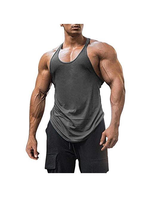 Esobo Men's Cotton Workout Tank Tops Dry Fit Gym Bodybuilding Training Fitness Sleeveless Muscle T Shirts