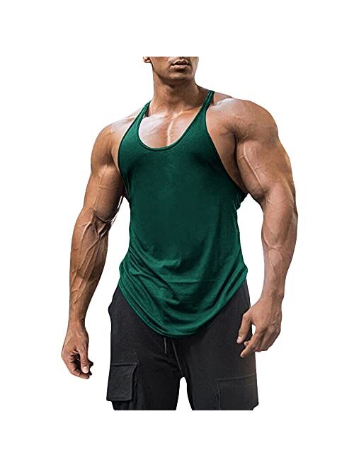 Esobo Men's Cotton Workout Tank Tops Dry Fit Gym Bodybuilding Training Fitness Sleeveless Muscle T Shirts