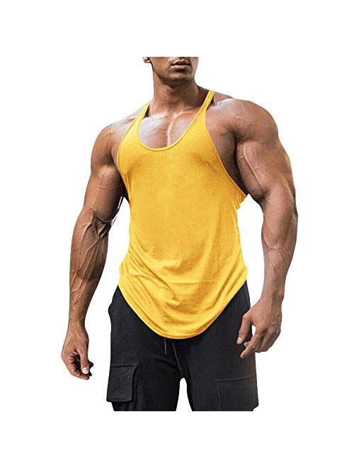 Esobo Men's Cotton Workout Tank Tops Dry Fit Gym Bodybuilding Training Fitness Sleeveless Muscle T Shirts