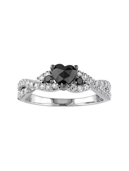 unbranded Sterling Silver 5/8 Carat T.W. Black Diamond & Lab-Created White Sapphire Heart Engagement Ring