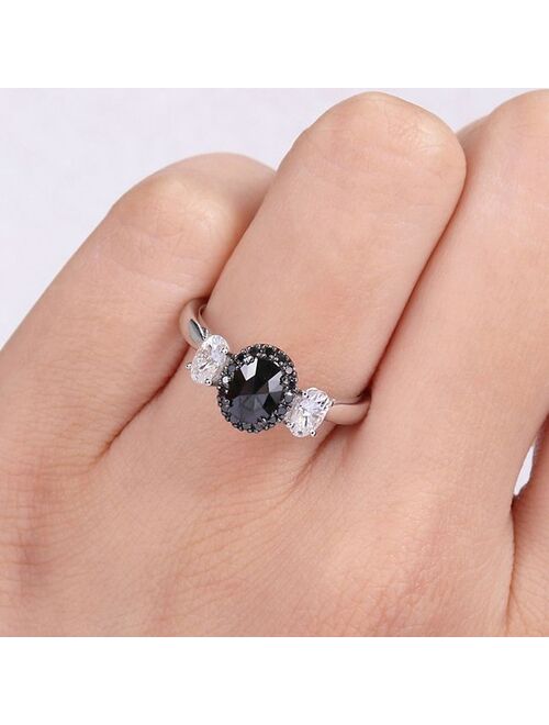 Stella Grace 10k White Gold 3/5 Carat T.W. Black & White Diamond & 3/8 Carat T.W. Lab-Created Moissanite Engagement Ring