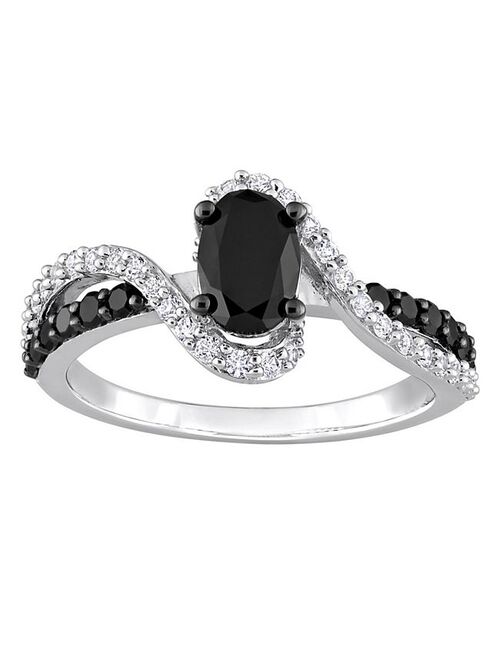 Stella Grace Sterling Silver 1 Carat T.W. Black Diamond & Lab-Created White Sapphire Engagement Ring