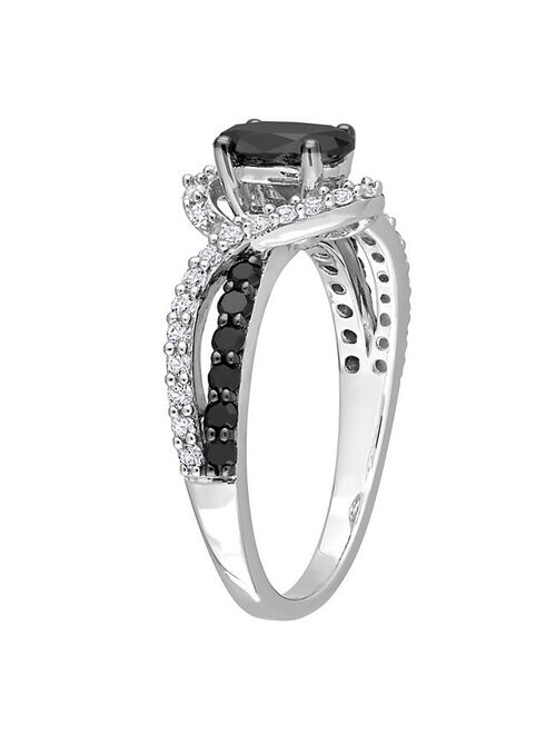 Stella Grace Sterling Silver 1 Carat T.W. Black Diamond & Lab-Created White Sapphire Engagement Ring