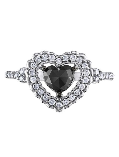 Stella Grace 10k White Gold 1 Carat T.W. Black & White Diamond Heart Engagement Ring