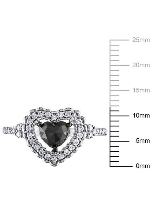 Stella Grace 10k White Gold 1 Carat T.W. Black & White Diamond Heart Engagement Ring