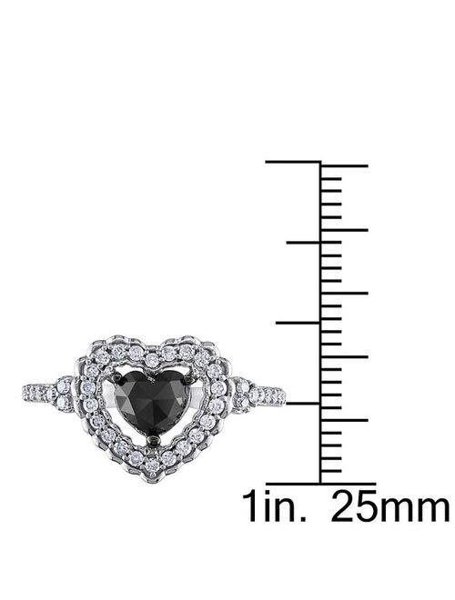 Stella Grace 10k White Gold 1 Carat T.W. Black & White Diamond Heart Engagement Ring