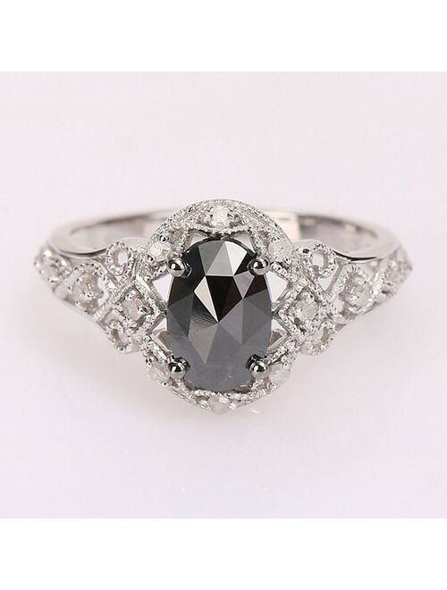 Stella Grace 10k White Gold 1 1/8 Carat T.W. Black & White Diamond Vintage Engagement Ring