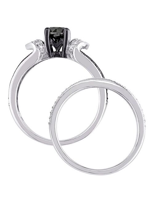 Stella Grace Sterling Silver 1 1/8 Carat T.W. Black & White Diamond Engagement Ring Set