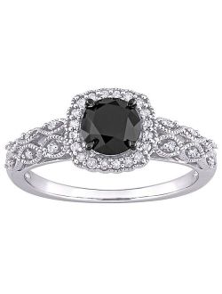 Stella Grace 10k White Gold 3/4 Carat T.W. Black and White Diamond Vintage Engagement Ring