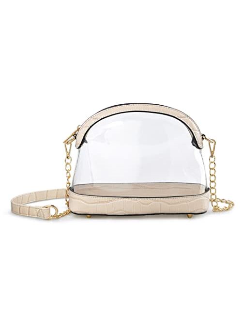 Hoxis Clear Cross Body Bag with Vegan Leather Trim Stadium Approved Women Shoulder Handbag