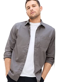 Men's Long Sleeve Untucked Stretch Poplin Button Down Shirt