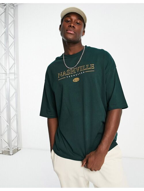 ASOS DESIGN oversized t-shirt in dark green with Nashville city print