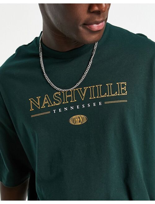 ASOS DESIGN oversized t-shirt in dark green with Nashville city print