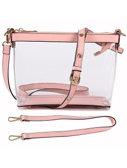 Y&R Direct 3-IN-1 Clear Zipper Crossbody Bag with Vegan Leather Trim Clear Purse for Stadium Festival Concert Gameday Gifts