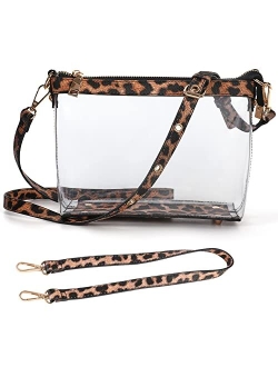 Y&R Direct 3-IN-1 Clear Zipper Crossbody Bag with Vegan Leather Trim Clear Purse for Stadium Festival Concert Gameday Gifts