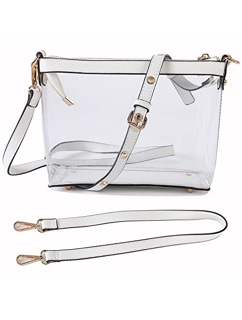 Y&R Direct 3-IN-1 Clear Zipper Crossbody Bag with Vegan Leather Trim Clear Purse for Stadium Festival Concert Gameday Gifts