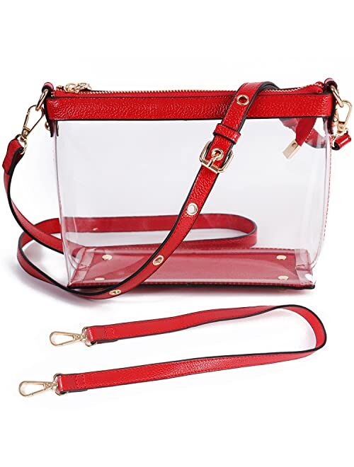 Y&R Direct 3-IN-1 Clear Zipper Crossbody Bag with Vegan Leather Trim Clear Purse for Stadium Festival Concert Gameday Gifts