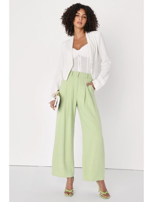 Lulus Never Miss Lime Green High-Waisted Wide-Leg Trouser Pants