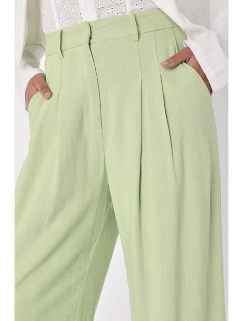 Lulus Never Miss Lime Green High-Waisted Wide-Leg Trouser Pants