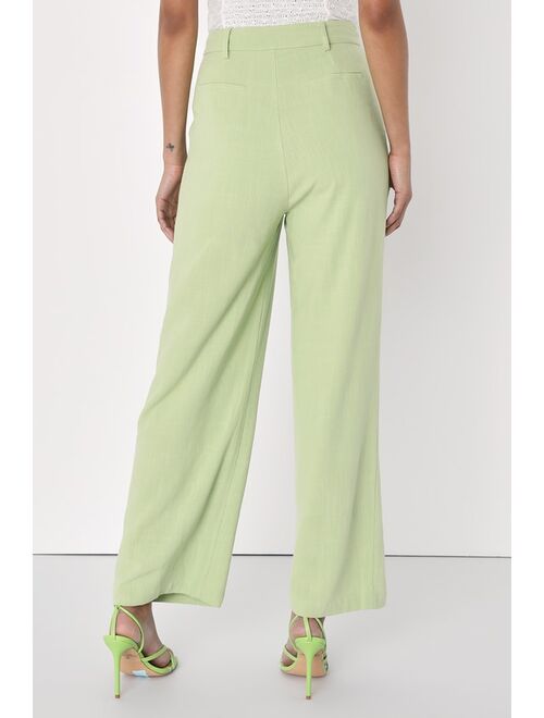 Lulus Never Miss Lime Green High-Waisted Wide-Leg Trouser Pants