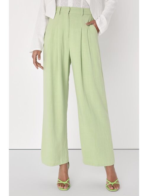 Lulus Never Miss Lime Green High-Waisted Wide-Leg Trouser Pants