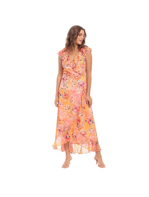 London Times Women's Ruffle Wrap Maxi Dress