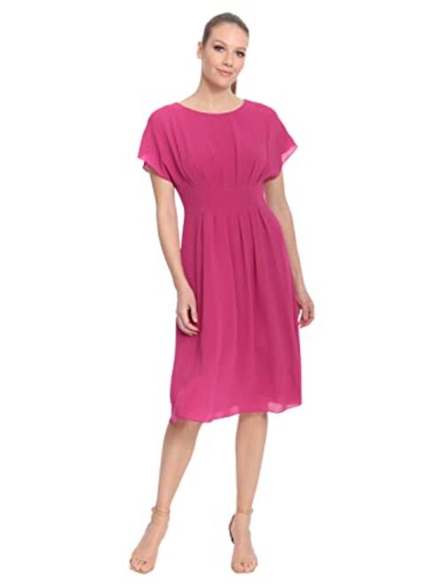 London Times Women's Pleat Tuck Catalina Crepe Dress with Waistband