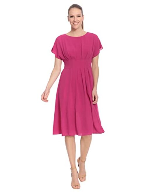 London Times Women's Pleat Tuck Catalina Crepe Dress with Waistband