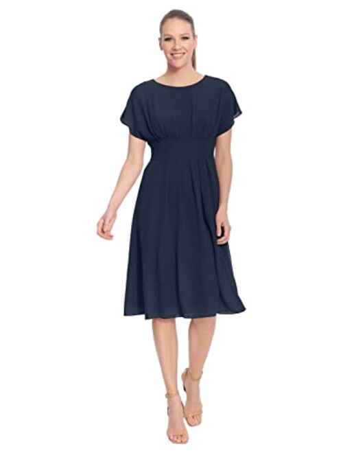 London Times Women's Pleat Tuck Catalina Crepe Dress with Waistband