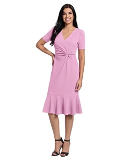 Women's V-Neck Polished Flounce Hem Twist Waist Detail Feminine Office Event Guest of