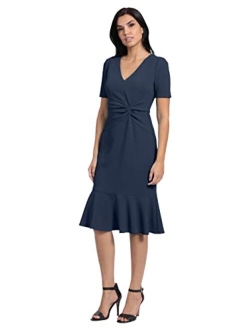 Women's V-Neck Polished Flounce Hem Twist Waist Detail Feminine Office Event Guest of