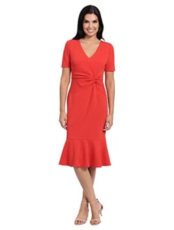 Women's V-Neck Polished Flounce Hem Twist Waist Detail Feminine Office Event Guest of