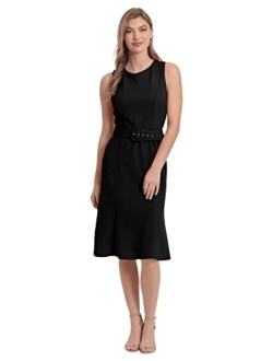 Women's Sleeveless Fluted Sheath with Belt