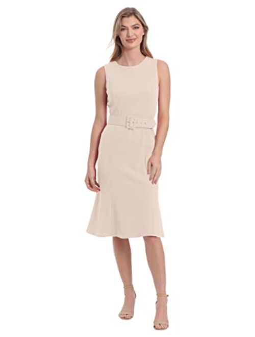 London Times Women's Sleeveless Fluted Sheath with Belt