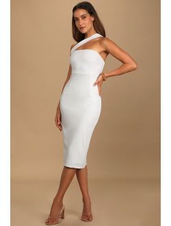 Hold Your Attention Ivory One-Shoulder Sleeveless Midi Dress