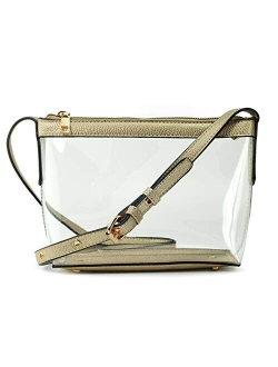 Hoxis Clear Zipper Cross Body Bag with Vegan Leather Trim