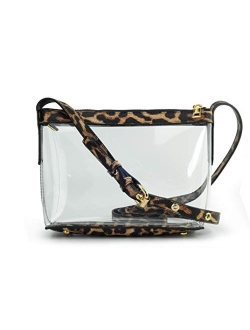 Hoxis Clear Zipper Cross Body Bag with Vegan Leather Trim